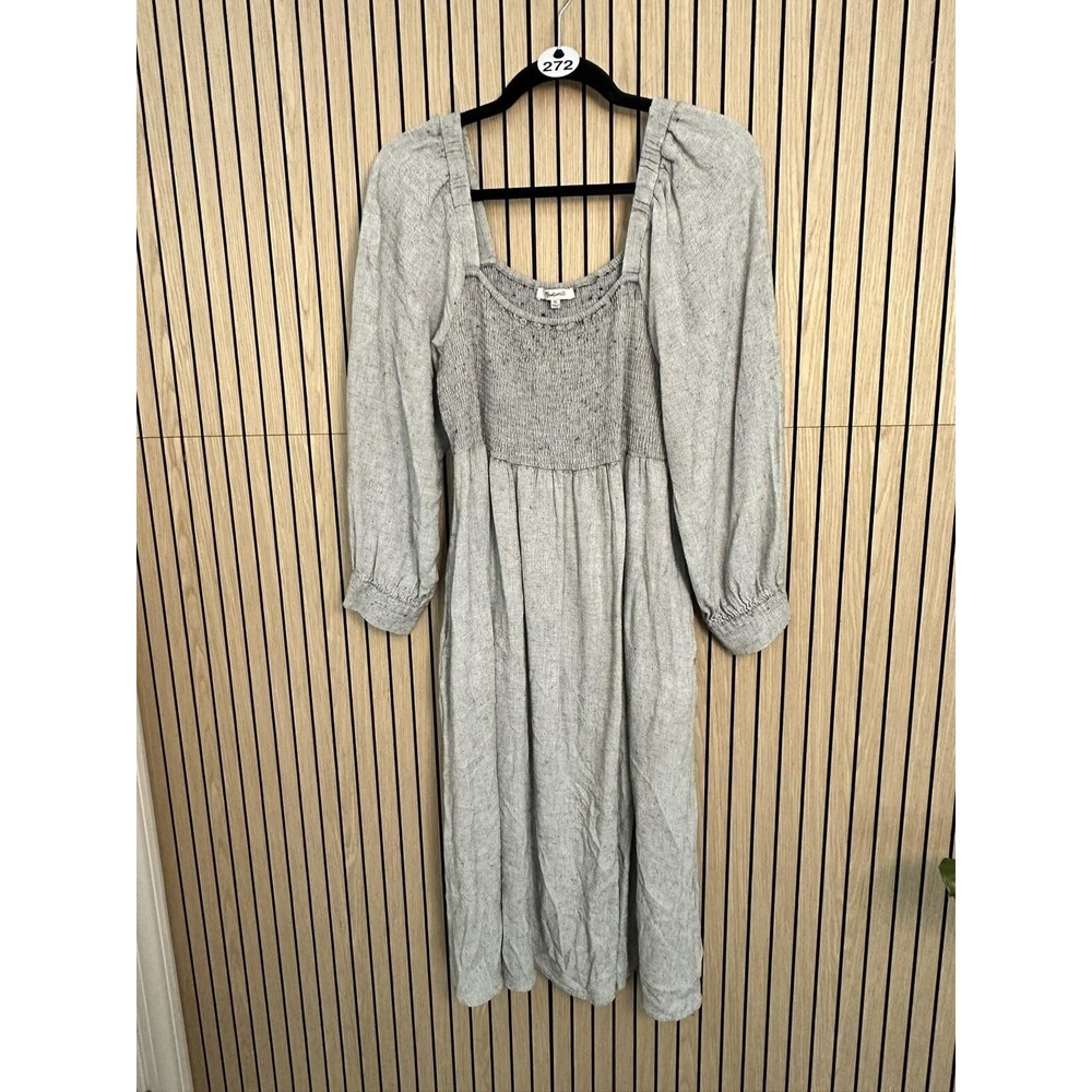 272 Madewell Textured Long Sleeve Midi Dress (XL, Gray, EUC)
